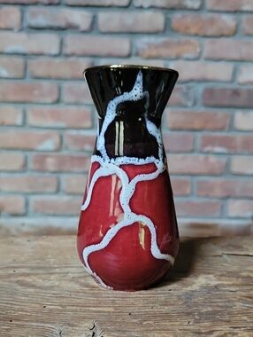 Vintage Carstens Tönnieshof West German Pottery Fat Lava Vase 1330/21 Red White